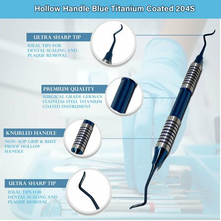 A2Z Scilab Hollow Handle Sickle Scaler 204S Blue Titanium Double Ended Stainless Steel Dental Tool A2Z-ZR932